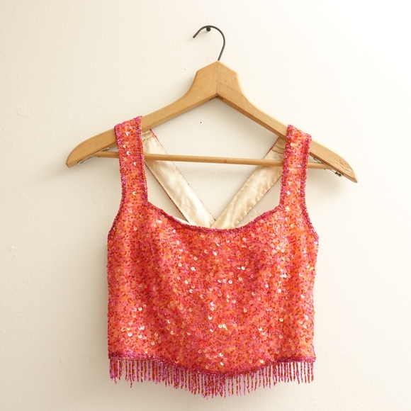 coral sequin top